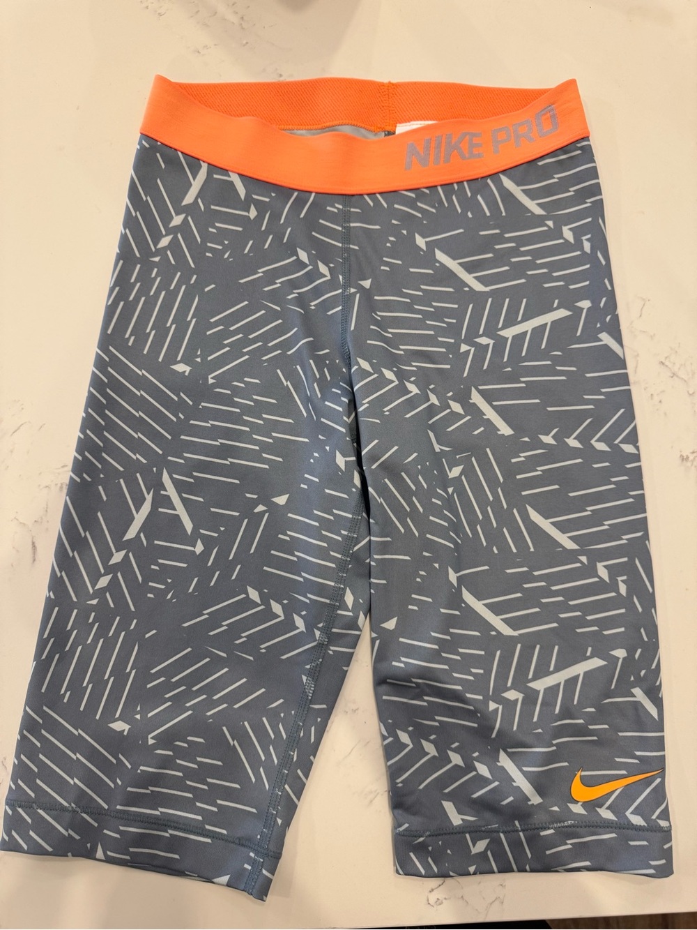 Womens Nike Pro Gray Compression Shorts with Orange Waistband